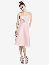 Front View Thumbnail - Ballet Pink Draped Faux Wrap Cocktail Dress with Pockets