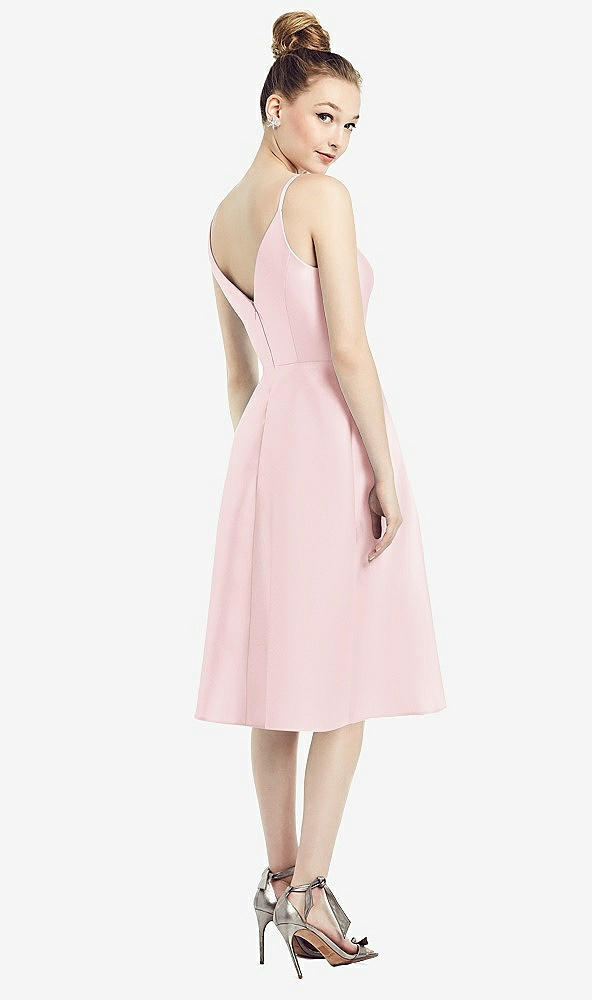 Back View - Ballet Pink Draped Faux Wrap Cocktail Dress with Pockets