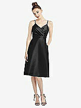 Front View Thumbnail - Black Draped Faux Wrap Cocktail Dress with Pockets