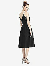 Rear View Thumbnail - Black Draped Faux Wrap Cocktail Dress with Pockets