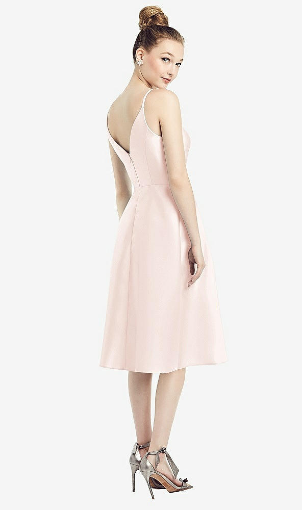 Back View - Blush Draped Faux Wrap Cocktail Dress with Pockets