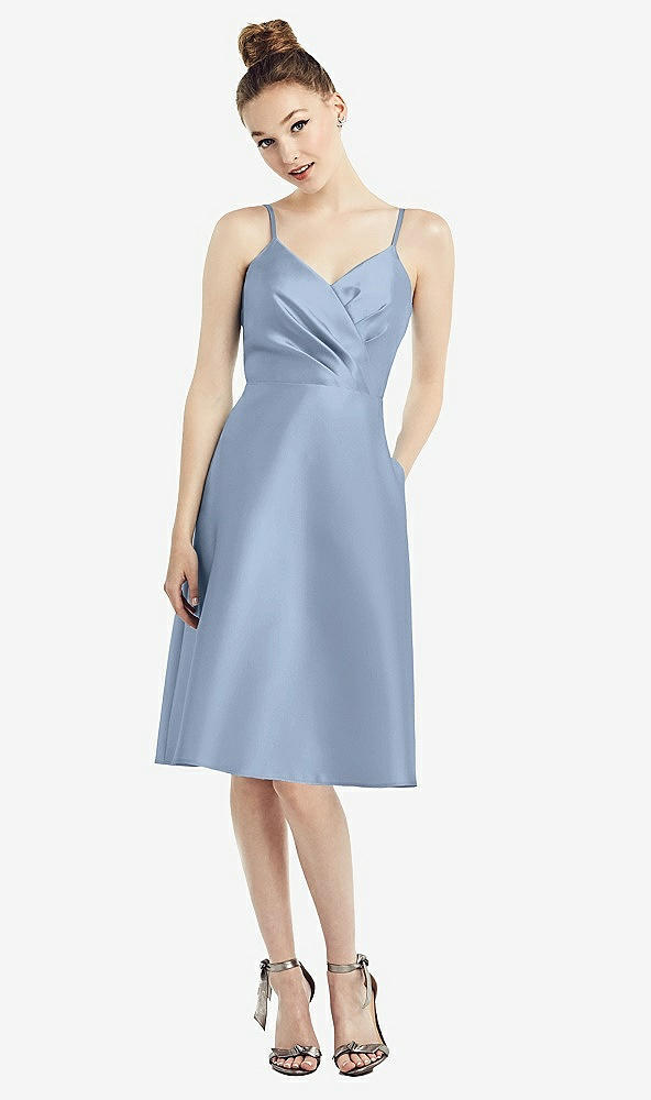 Front View - Cloudy Draped Faux Wrap Cocktail Dress with Pockets