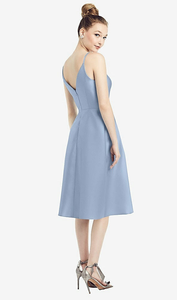 Back View - Cloudy Draped Faux Wrap Cocktail Dress with Pockets