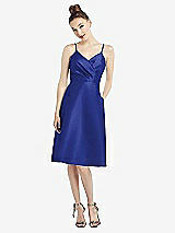 Front View Thumbnail - Cobalt Blue Draped Faux Wrap Cocktail Dress with Pockets