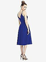 Rear View Thumbnail - Cobalt Blue Draped Faux Wrap Cocktail Dress with Pockets