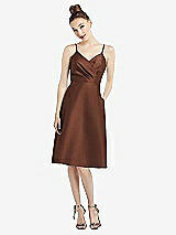 Front View Thumbnail - Cognac Draped Faux Wrap Cocktail Dress with Pockets