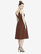 Rear View Thumbnail - Cognac Draped Faux Wrap Cocktail Dress with Pockets