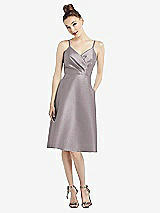 Front View Thumbnail - Cashmere Gray Draped Faux Wrap Cocktail Dress with Pockets