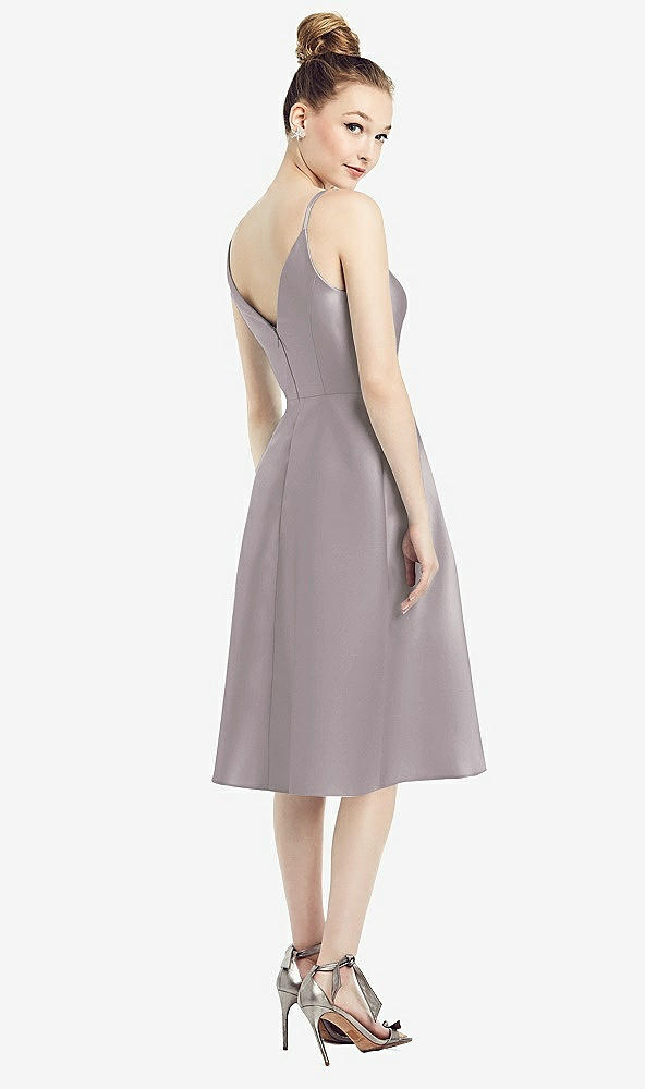 Back View - Cashmere Gray Draped Faux Wrap Cocktail Dress with Pockets