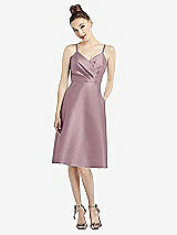 Front View Thumbnail - Dusty Rose Draped Faux Wrap Cocktail Dress with Pockets