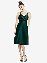 Front View Thumbnail - Evergreen Draped Faux Wrap Cocktail Dress with Pockets