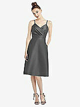 Front View Thumbnail - Gunmetal Draped Faux Wrap Cocktail Dress with Pockets