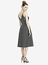 Rear View Thumbnail - Gunmetal Draped Faux Wrap Cocktail Dress with Pockets