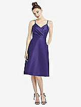 Front View Thumbnail - Grape Draped Faux Wrap Cocktail Dress with Pockets