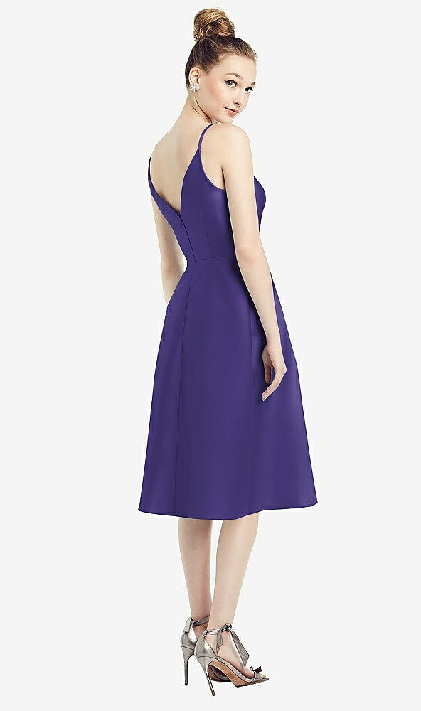 Back View - Grape Draped Faux Wrap Cocktail Dress with Pockets