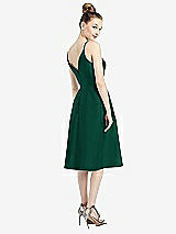 Rear View Thumbnail - Hunter Green Draped Faux Wrap Cocktail Dress with Pockets