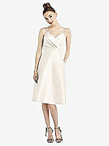 Front View Thumbnail - Ivory Draped Faux Wrap Cocktail Dress with Pockets