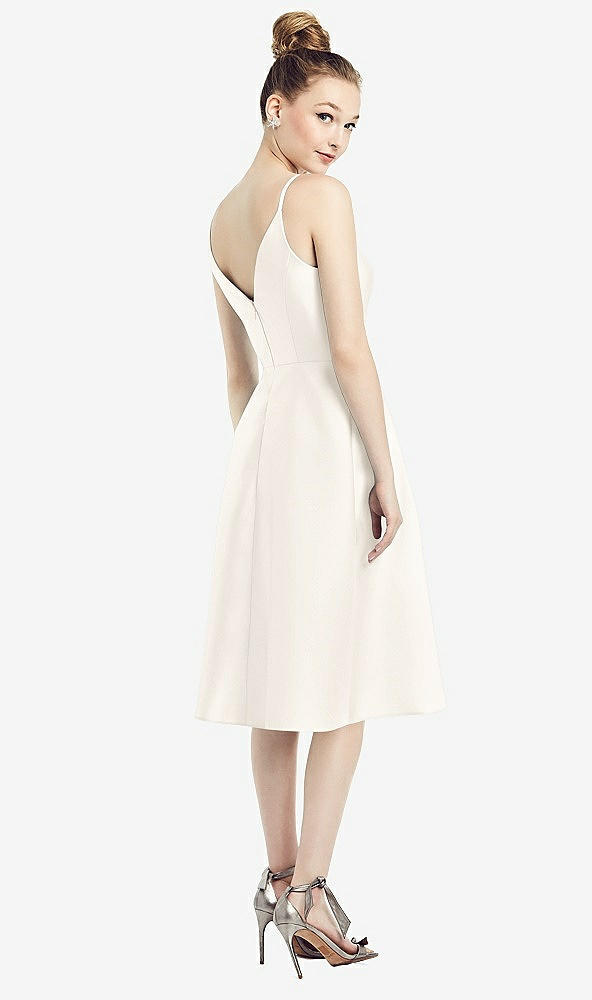 Back View - Ivory Draped Faux Wrap Cocktail Dress with Pockets