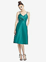 Front View Thumbnail - Jade Draped Faux Wrap Cocktail Dress with Pockets