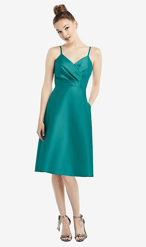 Front View - Jade Draped Faux Wrap Cocktail Dress with Pockets