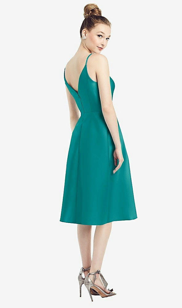 Back View - Jade Draped Faux Wrap Cocktail Dress with Pockets