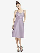 Front View Thumbnail - Lilac Haze Draped Faux Wrap Cocktail Dress with Pockets