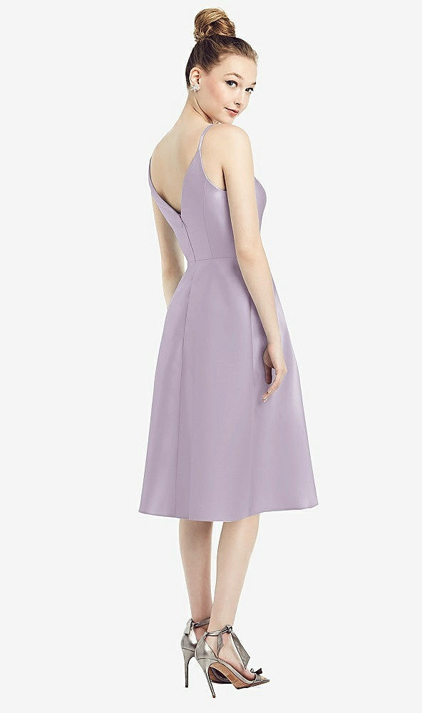 Back View - Lilac Haze Draped Faux Wrap Cocktail Dress with Pockets