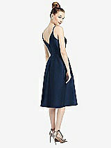 Rear View Thumbnail - Midnight Navy Draped Faux Wrap Cocktail Dress with Pockets