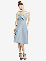 Front View Thumbnail - Mist Draped Faux Wrap Cocktail Dress with Pockets