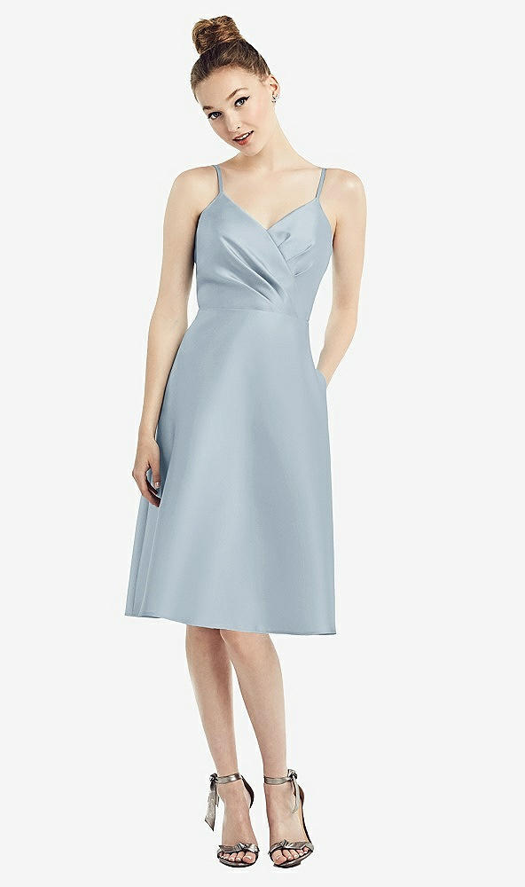 Front View - Mist Draped Faux Wrap Cocktail Dress with Pockets