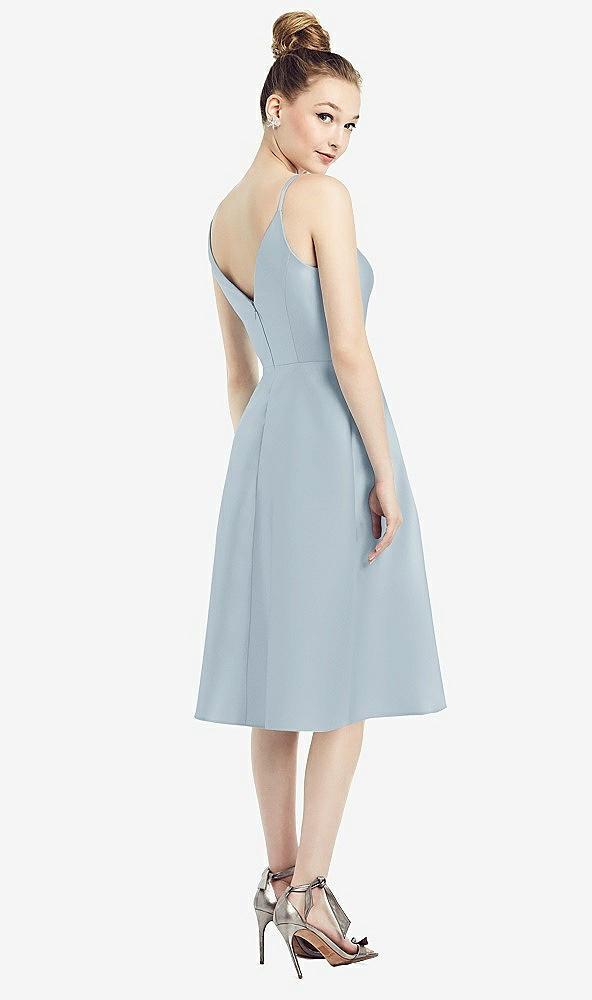 Back View - Mist Draped Faux Wrap Cocktail Dress with Pockets