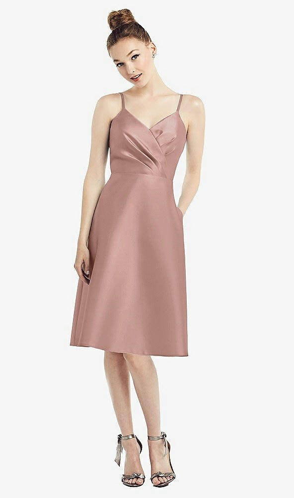 Front View - Neu Nude Draped Faux Wrap Cocktail Dress with Pockets