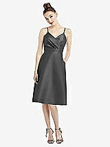 Front View Thumbnail - Pewter Draped Faux Wrap Cocktail Dress with Pockets