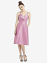 Front View Thumbnail - Powder Pink Draped Faux Wrap Cocktail Dress with Pockets