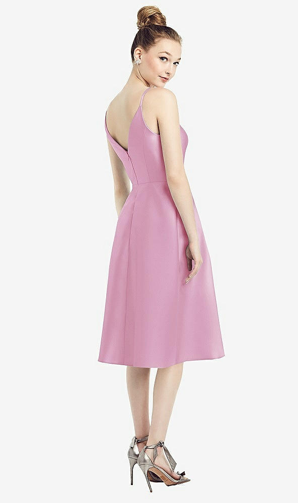 Back View - Powder Pink Draped Faux Wrap Cocktail Dress with Pockets