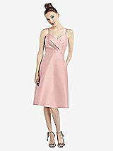 Front View Thumbnail - Rose Draped Faux Wrap Cocktail Dress with Pockets