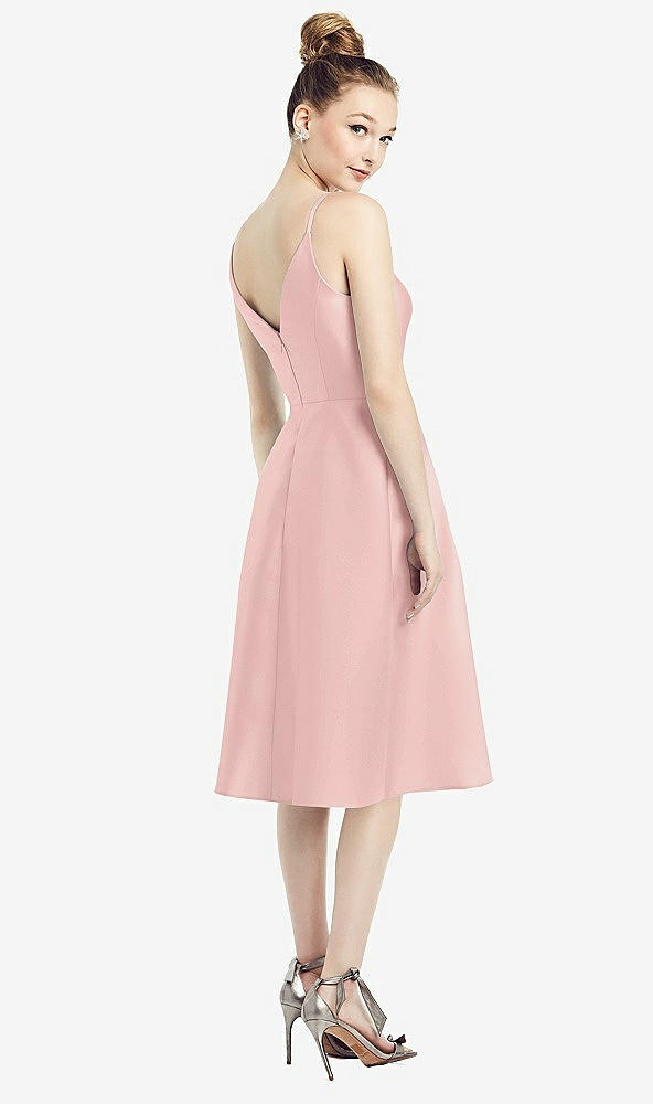 Back View - Rose Draped Faux Wrap Cocktail Dress with Pockets