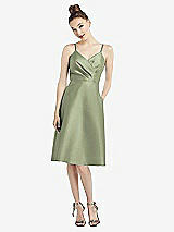 Front View Thumbnail - Sage Draped Faux Wrap Cocktail Dress with Pockets