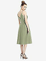 Rear View Thumbnail - Sage Draped Faux Wrap Cocktail Dress with Pockets