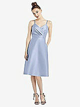 Front View Thumbnail - Sky Blue Draped Faux Wrap Cocktail Dress with Pockets