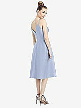 Rear View Thumbnail - Sky Blue Draped Faux Wrap Cocktail Dress with Pockets