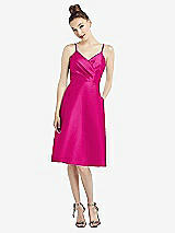 Front View Thumbnail - Think Pink Draped Faux Wrap Cocktail Dress with Pockets