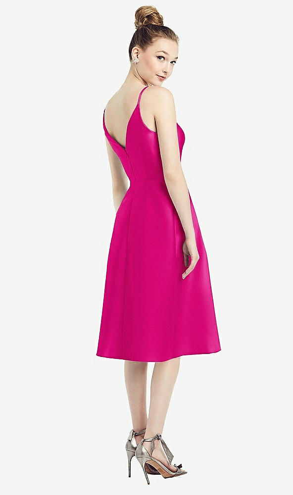 Back View - Think Pink Draped Faux Wrap Cocktail Dress with Pockets