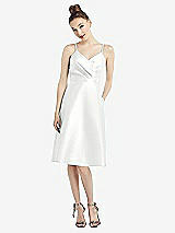 Front View Thumbnail - White Draped Faux Wrap Cocktail Dress with Pockets