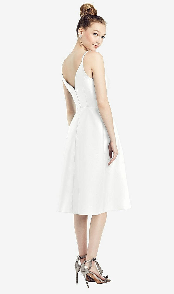 Back View - White Draped Faux Wrap Cocktail Dress with Pockets