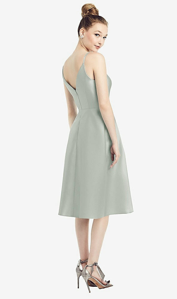 Back View - Willow Green Draped Faux Wrap Cocktail Dress with Pockets