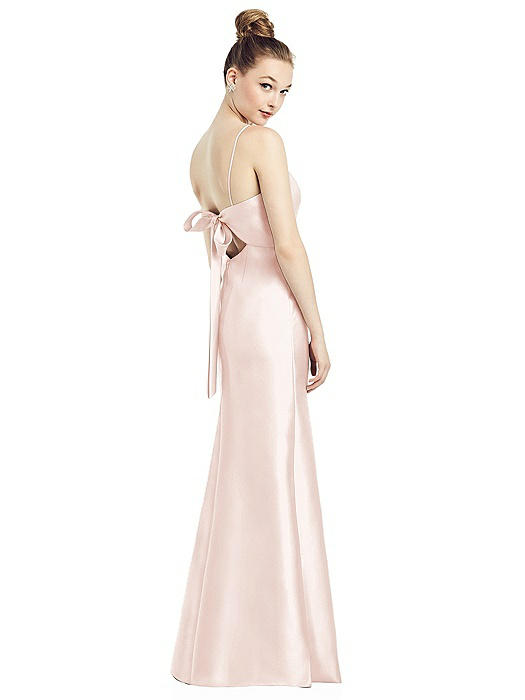 Open-Back Bow Tie Satin Trumpet Gown