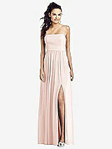 Front View Thumbnail - Blush Slim Spaghetti Strap Chiffon Dress with Front Slit 