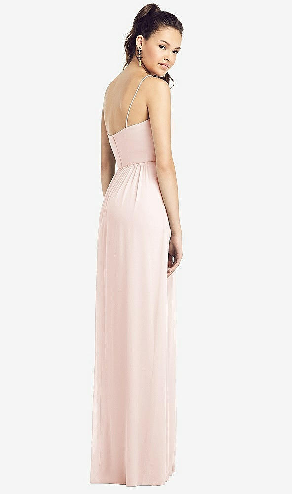 Back View - Blush Slim Spaghetti Strap Chiffon Dress with Front Slit 