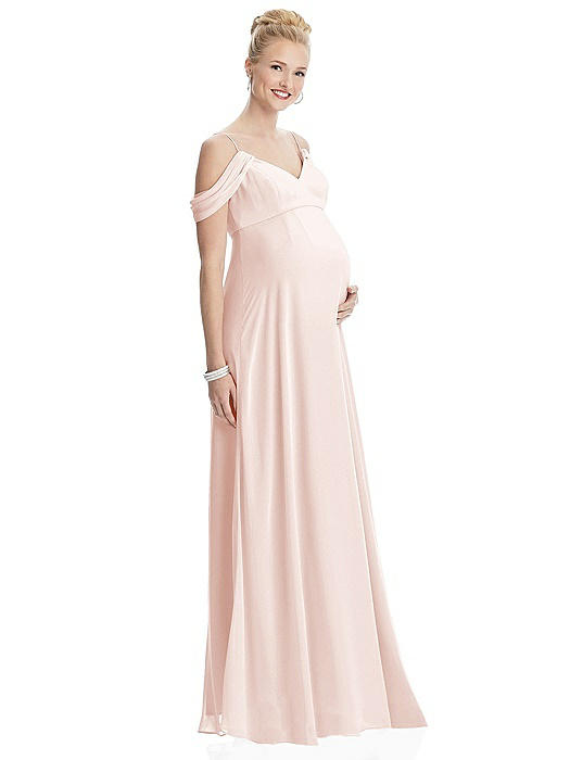 Draped Cold-Shoulder Chiffon Maternity Dress